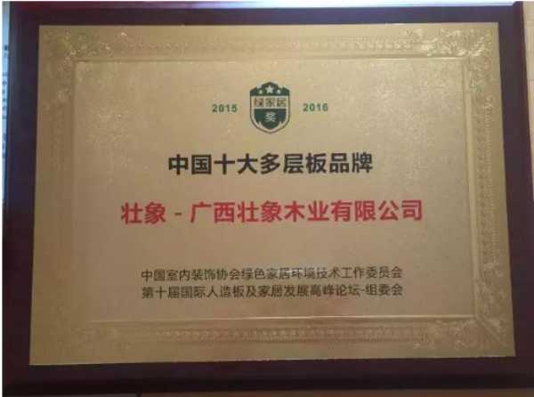 壮象斩获“中国十大生态板”和“人气新品板材十大品牌”
