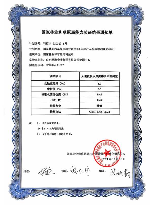 全部通过！山东新港企业集团有限公司检测中心通过2024年林产品检验检测能力验证