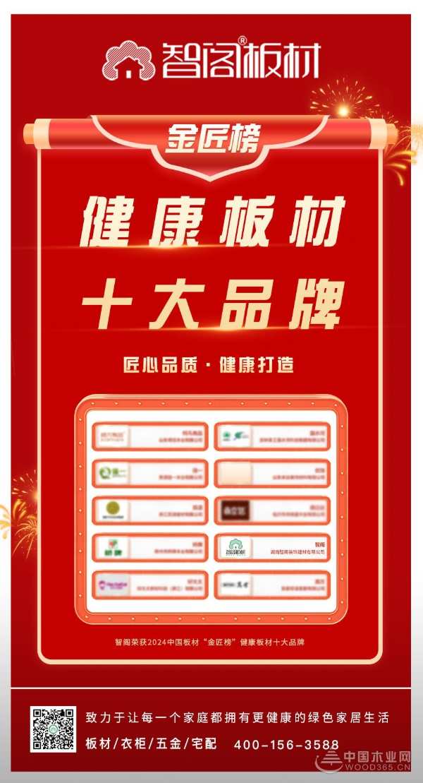 匠心精铸，荣誉加冕 | 智阁板材荣获2024中国板材金匠榜“健康板材十大品牌”
