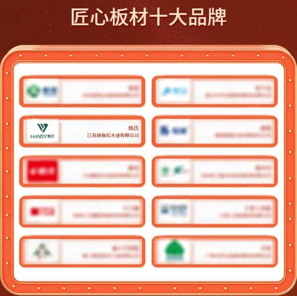 荣誉加载 砥砺前行丨韩氏板材再获金匠榜“生态板十大品牌”“匠心板材十大品牌”