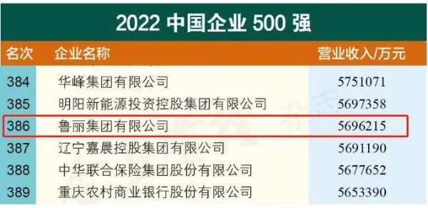 喜报！鲁丽集团位列2022中国企业500强第386位，中国制造业企业500强第193位