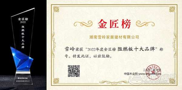铿锵致远 雪岭木业实力摘夺2022金匠榜两项殊荣