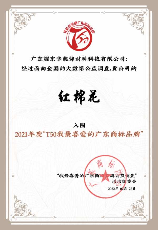 喜讯！祝贺红棉花板材入围“我最喜爱的广东商标品牌TOP50”
