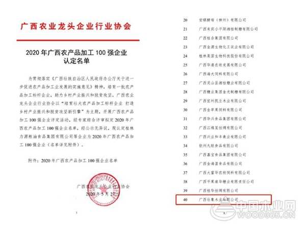 载誉前行，壮象荣膺“2020年广西农产品加工100强企业”！