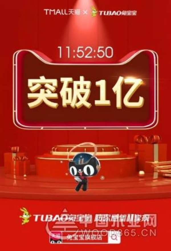 刷新往年破亿时间点！兔宝宝双11开局一举破亿！
