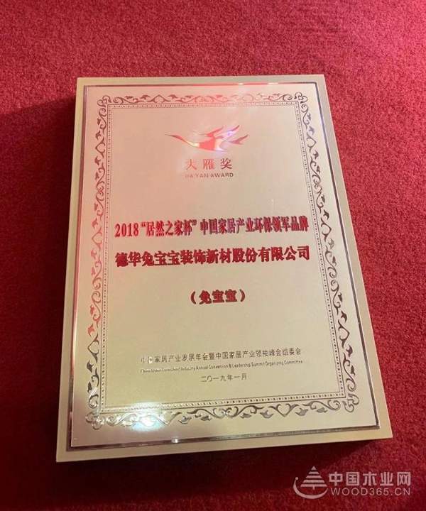 实力再树标杆，兔宝宝荣获2018“大雁奖”双项殊荣