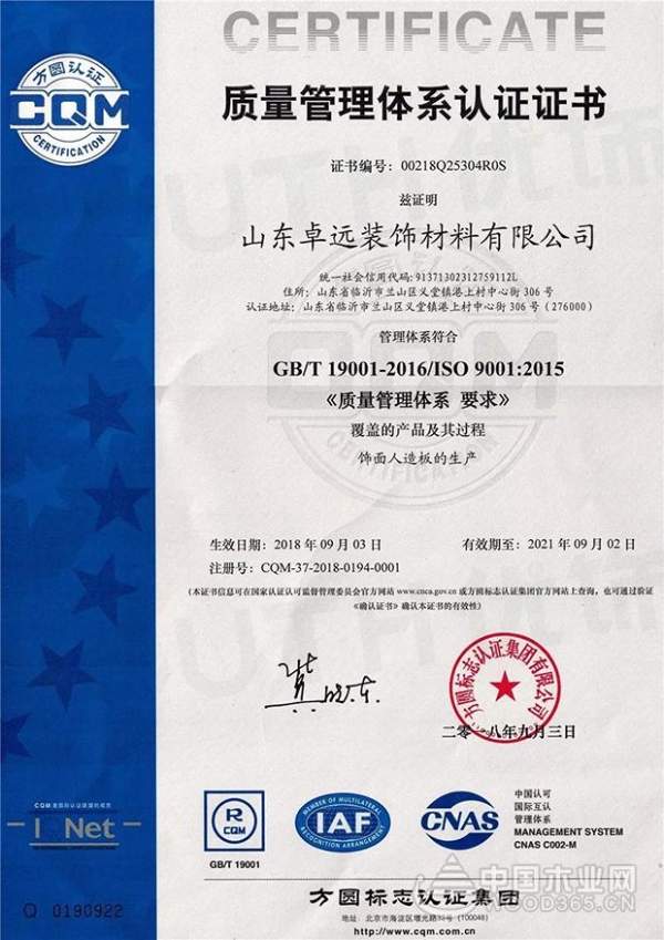 热烈祝贺YOUTH优饰通过ISO9001:2015国际质量管理体系认证