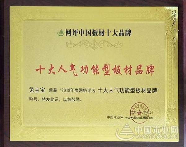 兔宝宝荣获“十大人气功能性板材品牌”，想必是功夫了得！