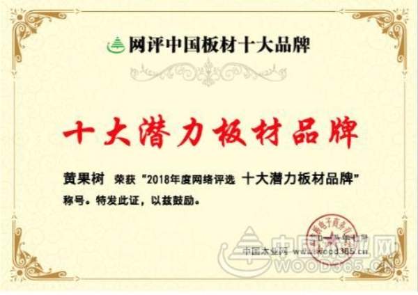 未来可期 黄果树板材喜获“十大潜力板材品牌”荣誉