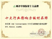 转型升级 欢乐熊荣获“十大行业影响力板材品牌”荣誉