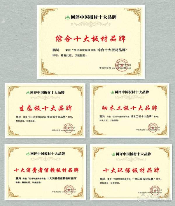 五项大奖收入囊中  鹏鸿成“十大板材品牌”大赢家