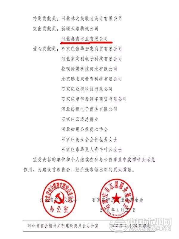 河北鑫鑫木业荣获石家庄“一起帮”关爱环卫工人暖冬行动突出贡献奖